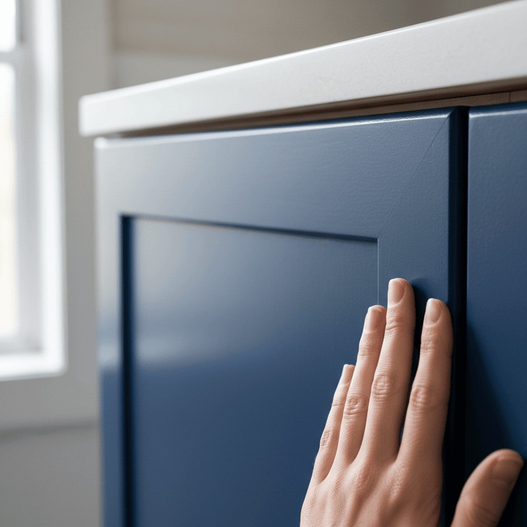 Cabinet painting - close-up of professionally painted kitchen cabinet doors