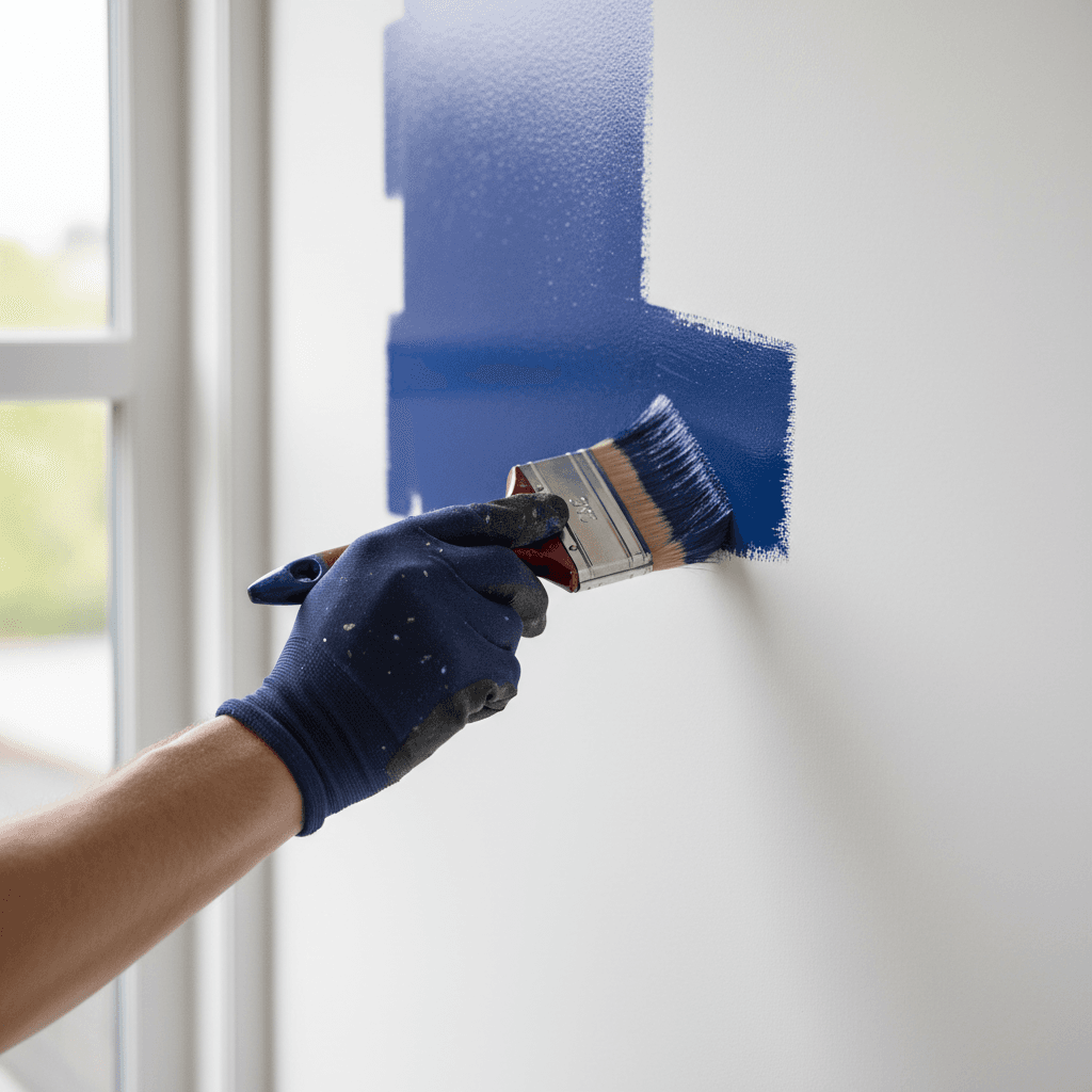 Painter applying fresh paint with precision to interior wall surface